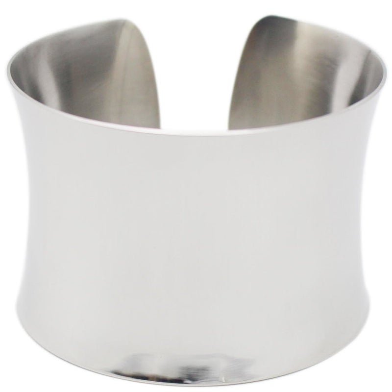 COUYA Silver Wide Grooved Cuff Bangle Women Ladies Stainless Steel Shiny Punk Bracelet - Image 5